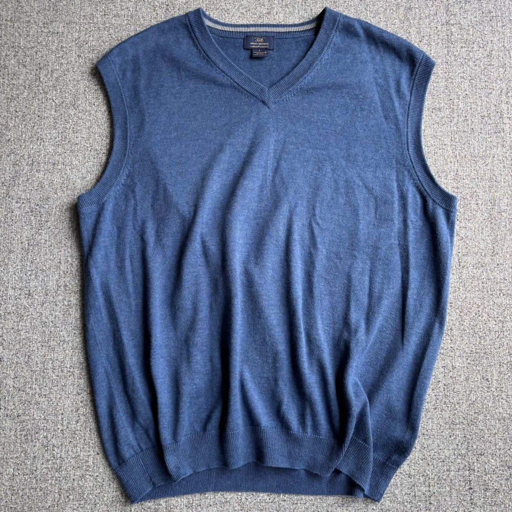 Brooks Brothers Sweater Vest Mens L 346 Blue Supima Cotton V-Neck Sleeveless